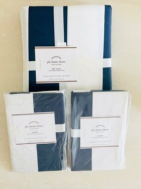 Pottery Barn Nautical Classic Stripe Duvet Cover 3 Pc Set Full Queen 100% Cotton